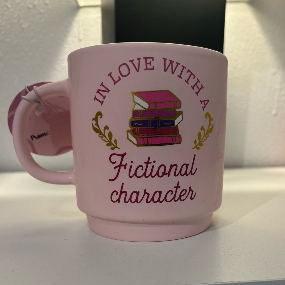 Pink Mug with Book Design